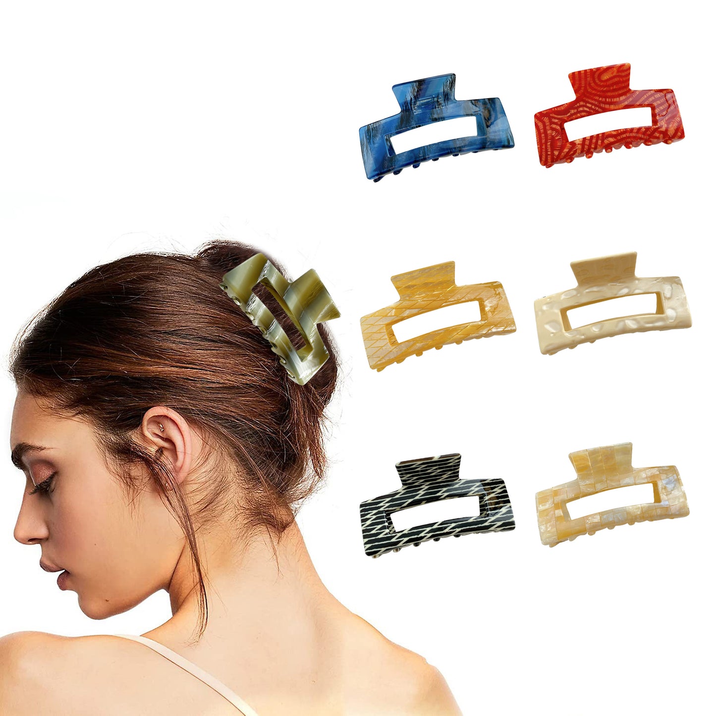 BSCI Audited Factory Hair Claw Clips Tortoise Barrettes Rectangle Shape Clips Fashion Hair Clips for Women