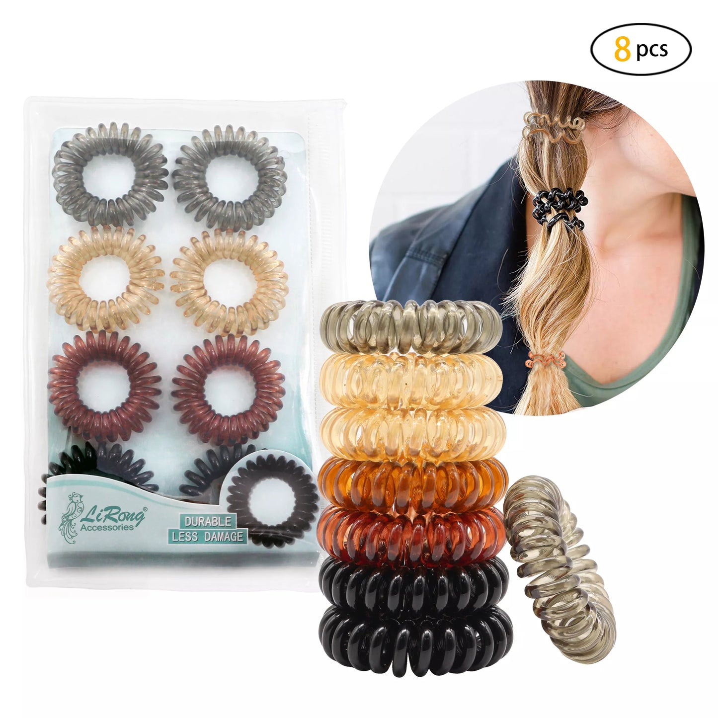 BSCI Audited Factory 3.5cm Mixed Colour 6pcs Plastic Telephone Cord Hair Tie coil tie Holder no damage for hair