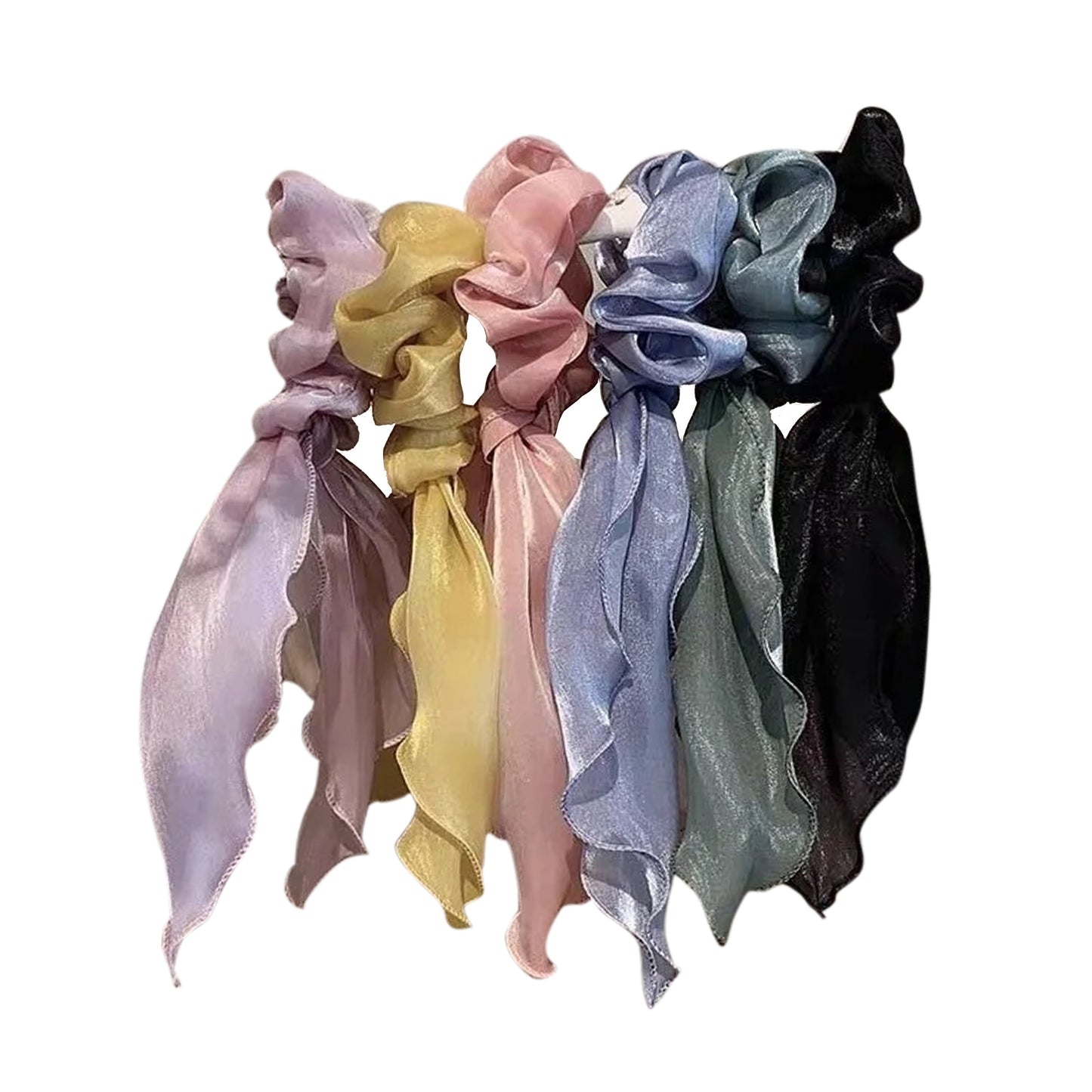 BSCI Audited Factory Hair Scarf Hair Scrunchies Chiffon Floral Scrunchie Hair Bands Ponytail Holder Scrunchy Ties Vintage Accessories for Women Girls