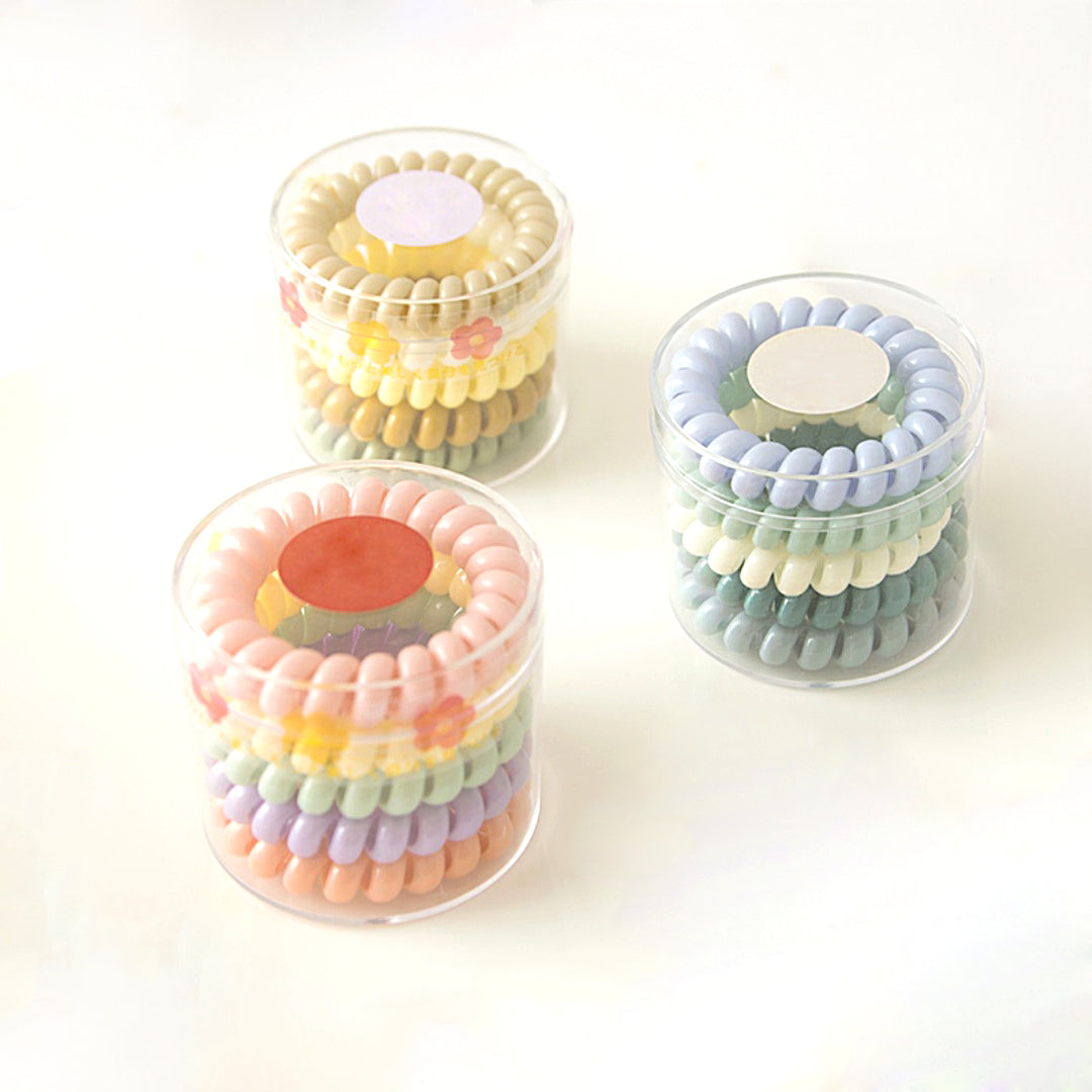 BSCI Audited Factory 5.3cm Mixed Colour 5pcs Plastic Telephone Cord Hair Tie coil tie Holder no damage for hair