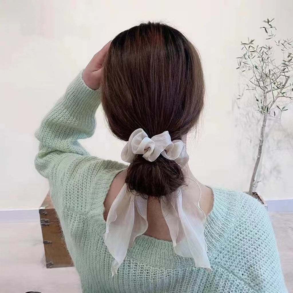 BSCI Audited Factory Hair Scarf Hair Scrunchies Chiffon Floral Scrunchie Hair Bands Ponytail Holder Scrunchy Ties Vintage Accessories for Women Girls